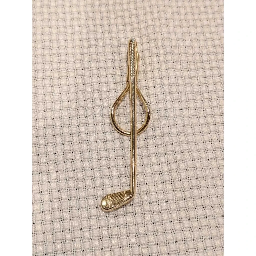 Gold Tone Golf‎ Club Tie Clip Bar Mens Fashion Accessory Holder